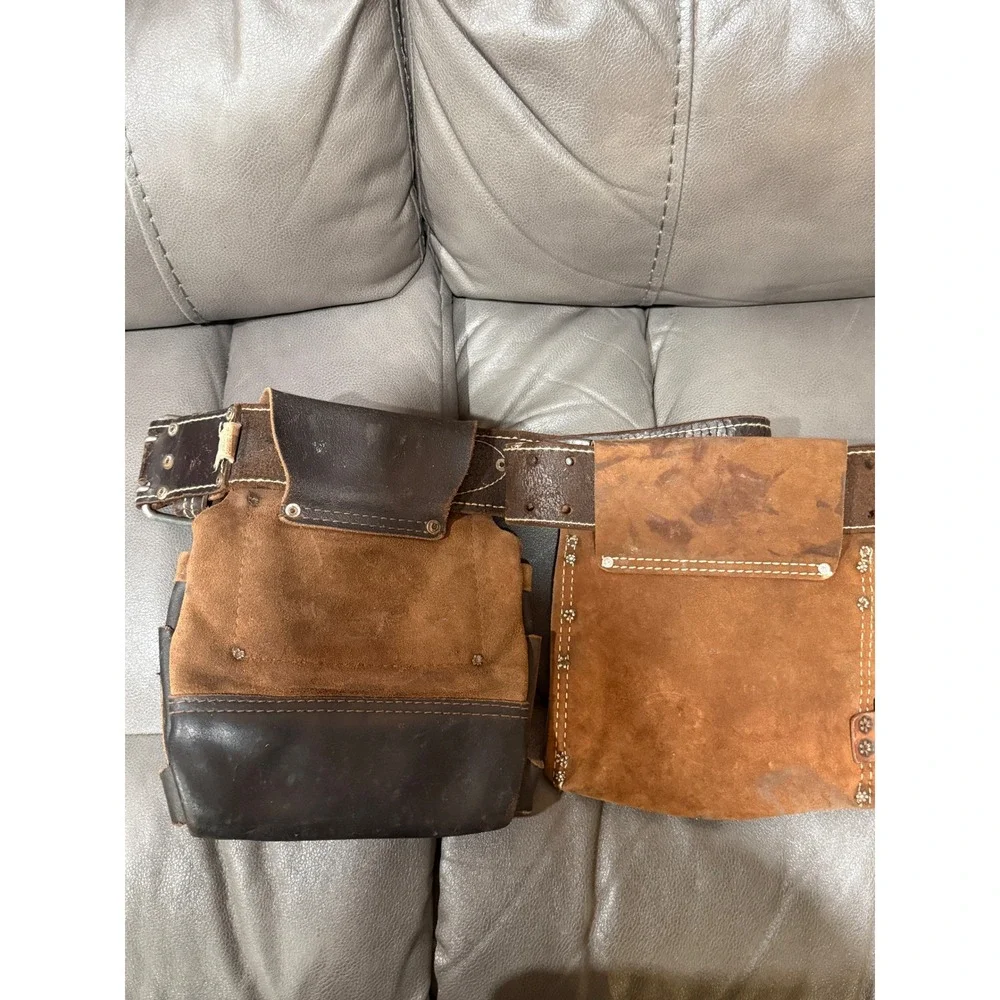 Nicholas 469WB Heavy Suede Cowhide Leather Tool Belt Pouch Set Brown Made in USA